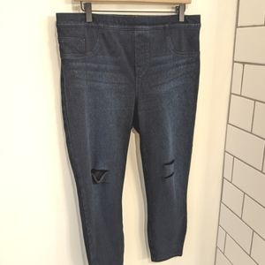 SPANX Jean-ish Ankle Legging Skinny Jeans Jeggings Split Knees Dark Wash